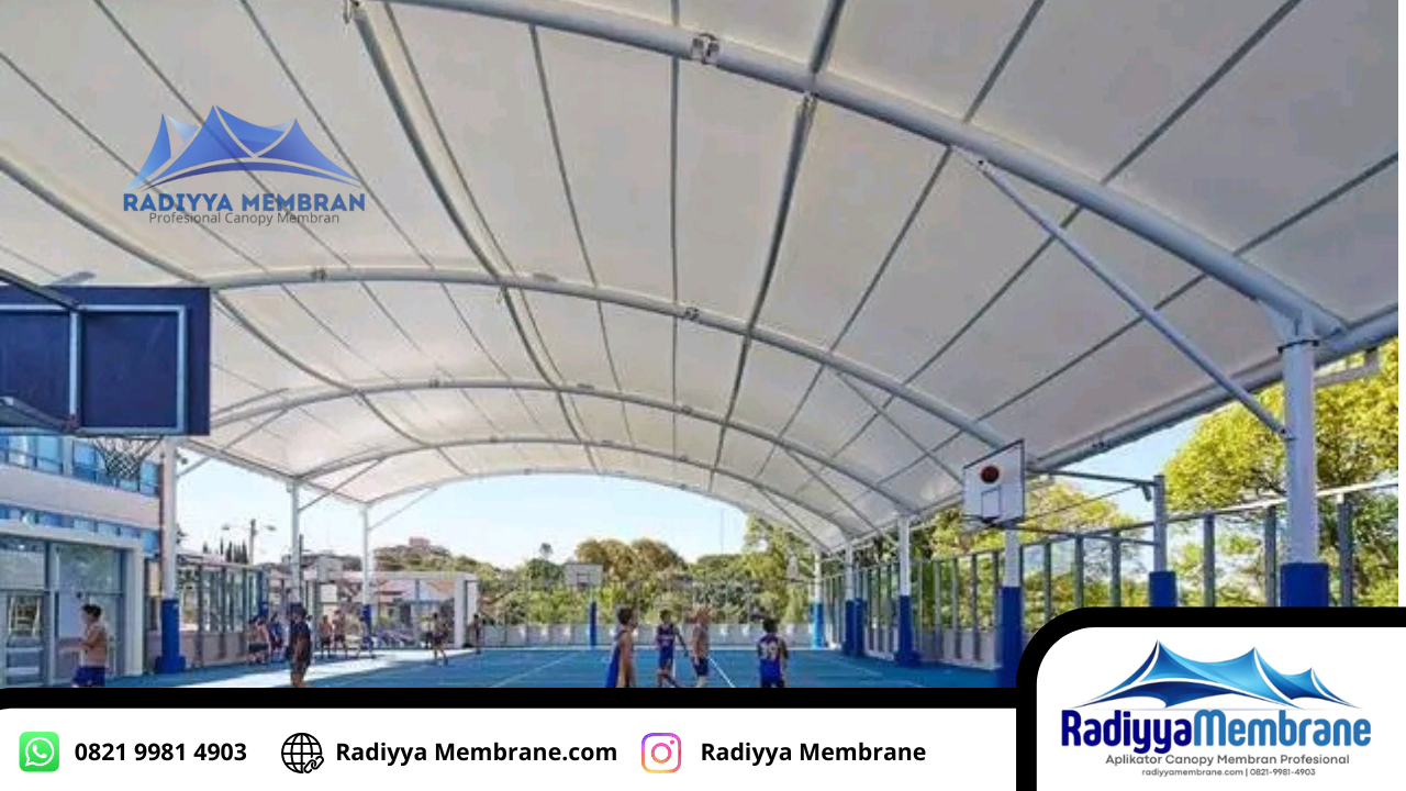 Kompleks fasilitas olahraga dengan berbagai jenis kanopi membrane terintegrasi