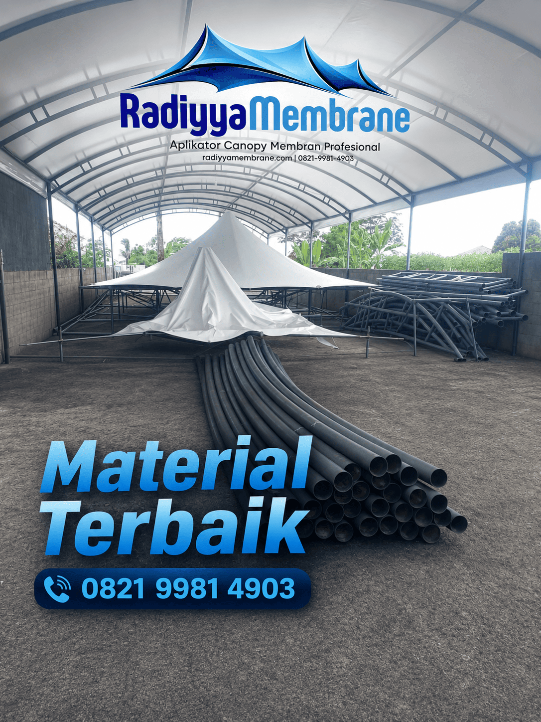 Material besi pipa bulat galvanis untuk tiang kanopi membrane Jakarta Utara