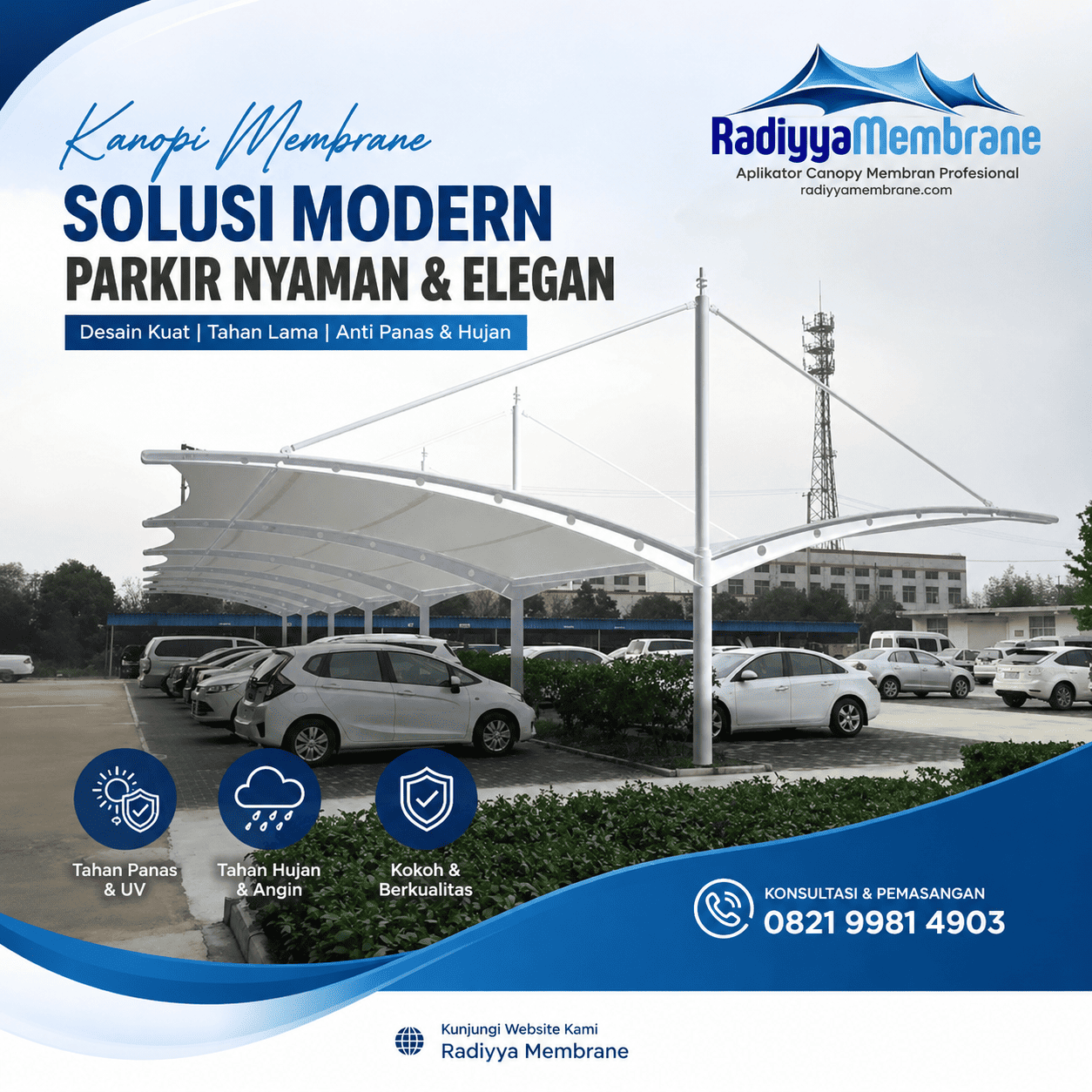 Hasil pemasangan kanopi membran Ciledug Tangerang untuk carport rumah