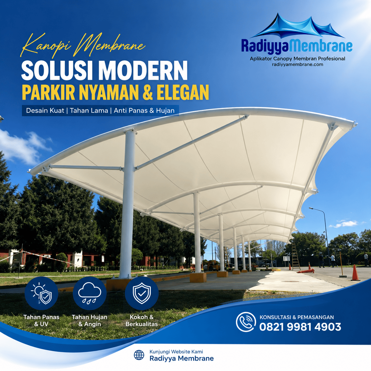 Kanopi membran Karawaci Tangerang dengan tampilan modern oleh Radiyya Membrane