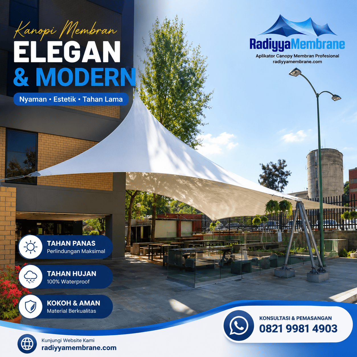 Kanopi membran Ciledug Tangerang dengan desain modern oleh Radiyya Membrane