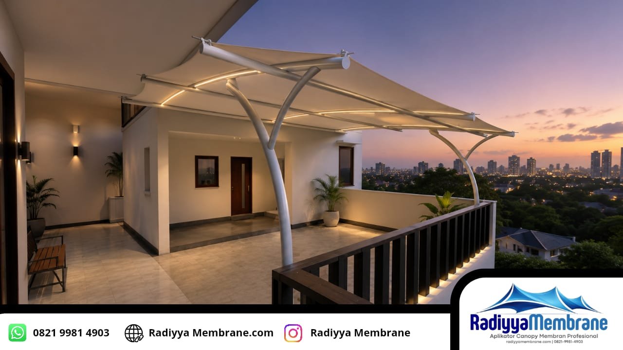 Kanopi membran Tasikmalaya hasil pemasangan profesional oleh Radiyya Membran