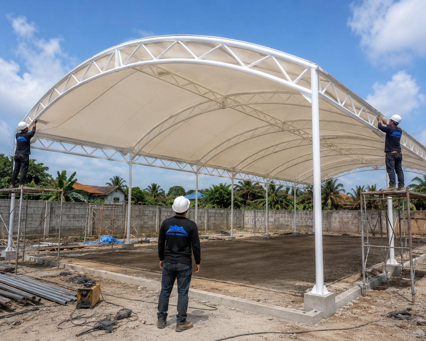 Tim Radiyya Membrane proses pemasangan kanopi membran Cikarang