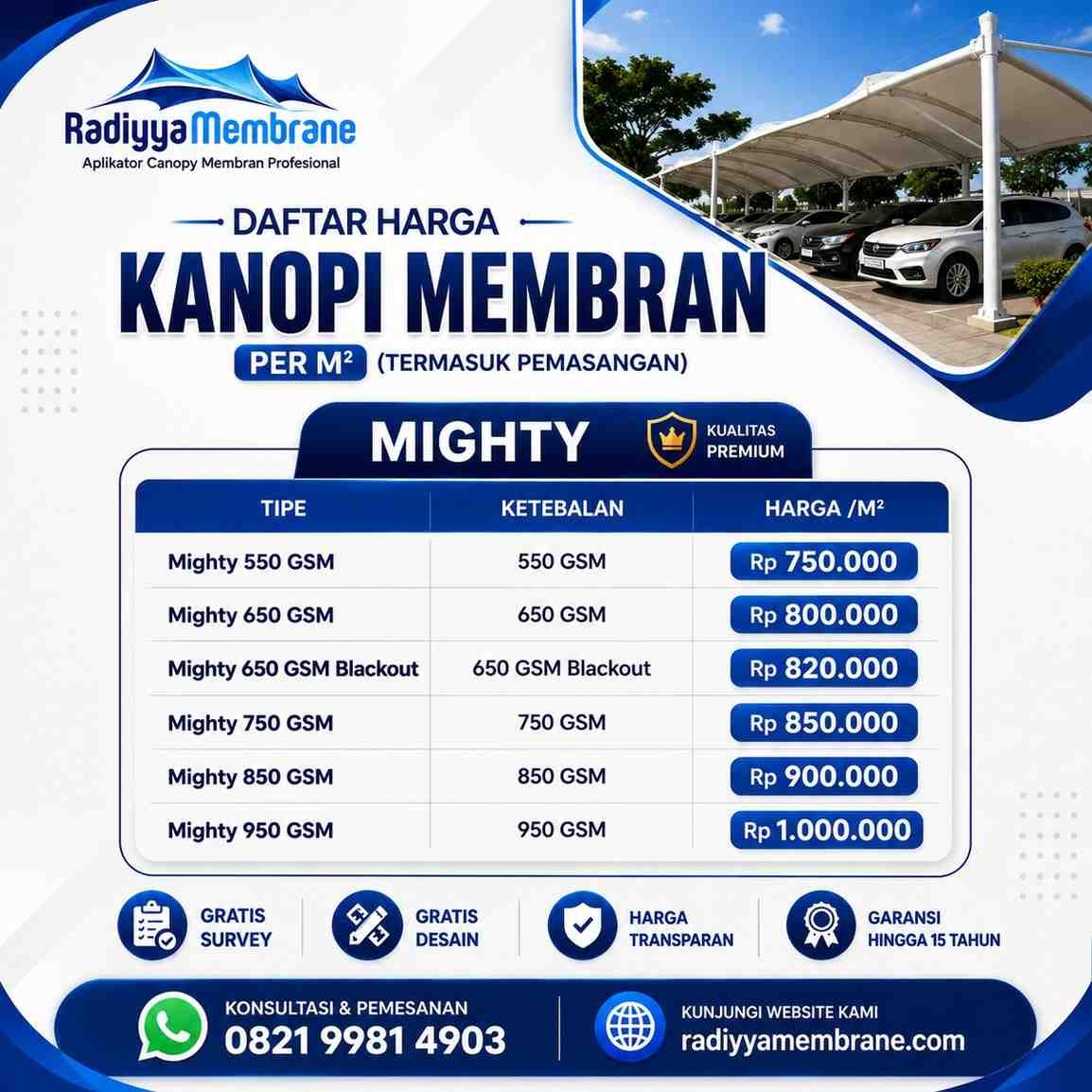 Hasil pemasangan kanopi membran Cianjur oleh tim Radiyya Membrane
