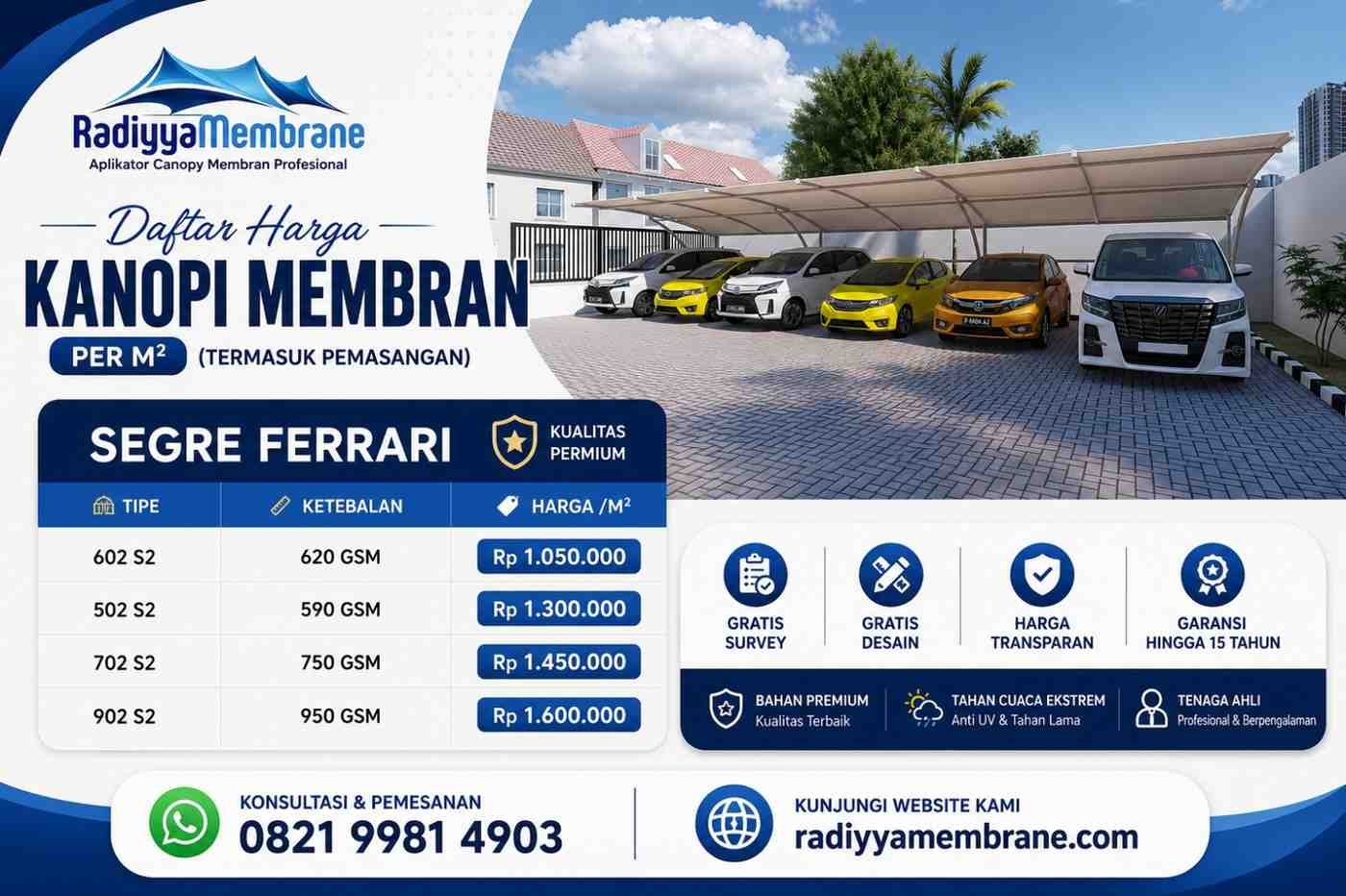 Struktur melengkung kanopi membran Cianjur membantu air hujan mengalir turun