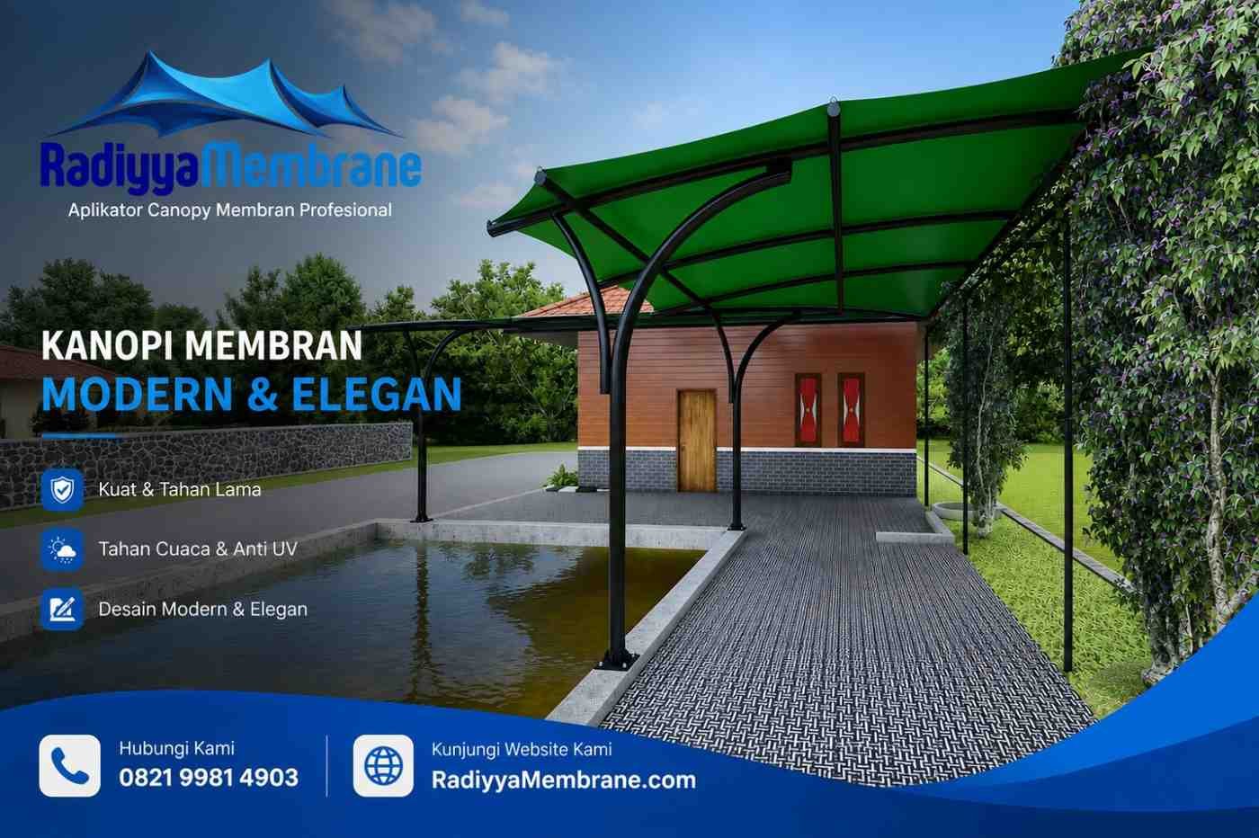 Konstruksi kanopi membran Surabaya tahan angin hasil pengerjaan Radiyya Membrane